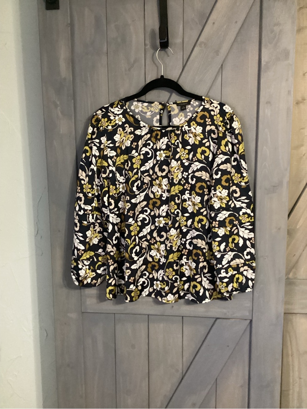 Ann Taylor Factory Black Floral Blouse with Yellow and White Print